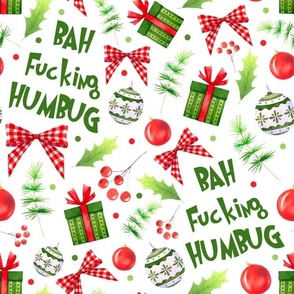 Large Scale Bah Fucking Humbug Sarcastic Sweary Christmas Holiday Humor on White