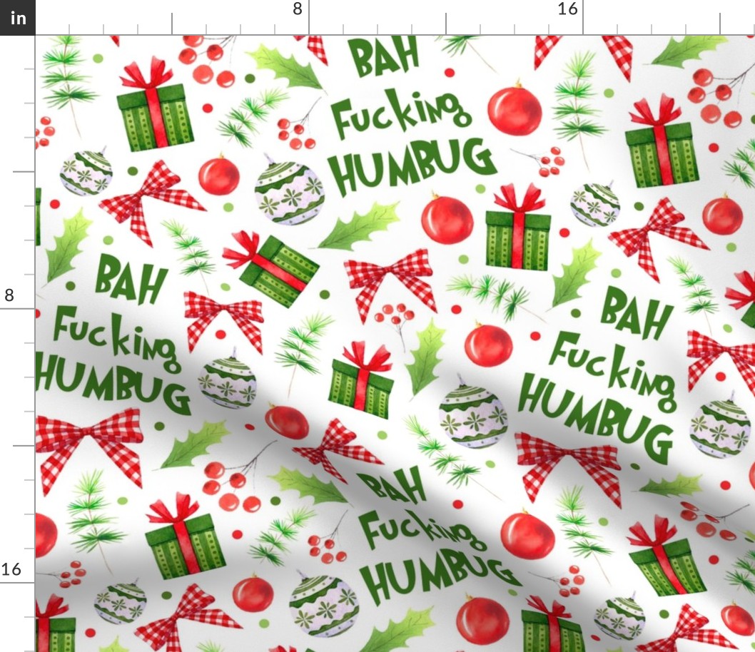 Large Scale Bah Fucking Humbug Sarcastic Sweary Christmas Holiday Humor on White