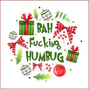 18x18 Panel Bah Fucking Humbug Sarcastic Christmas Grouch for DIY Throw Pillow Cushion Cover or Tote Bag