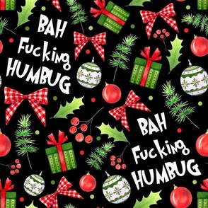 Large Scale Bah Fucking Humbug Sarcastic Christmas on Black