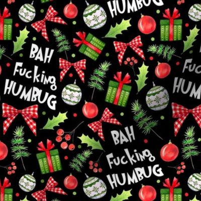 Medium Scale Bah Fucking Humbug Sarcastic Christmas on Black