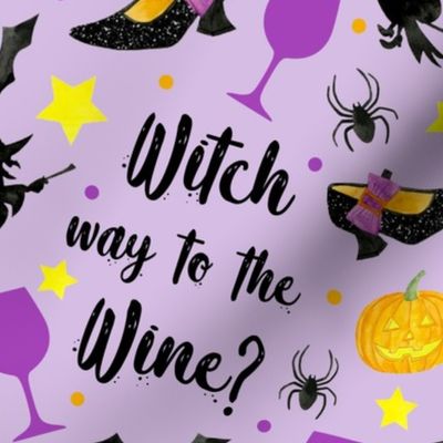 Large Scale Witch Way to the Wine Halloween Humor on Purple