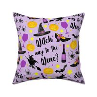 Large Scale Witch Way to the Wine Halloween Humor on Purple