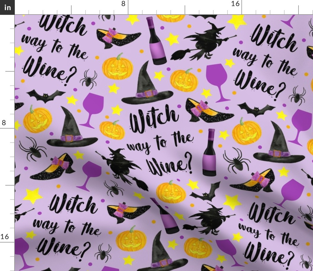 Large Scale Witch Way to the Wine Halloween Humor on Purple