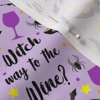 Medium Scale Witch Way to the Wine Halloween Humor on Purple