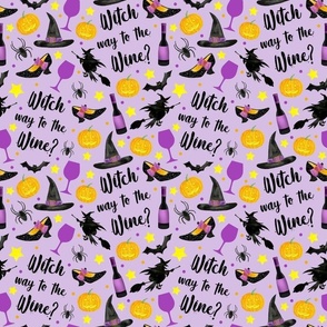 Medium Scale Witch Way to the Wine Halloween Humor on Purple