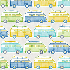 Vintage Van with Surfboard Large- Sea, Sun and Surf Coordinate- Beach Life- Surfing Life- Surfboard- Vintage Cars- Summer- Boys- Yellow- Green- Blue- Novelty