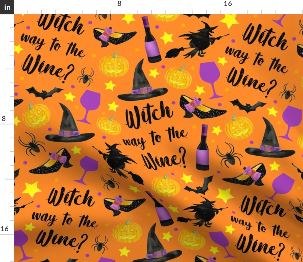 Large Scale Witch Way to the Wine Halloween Humor on Orange