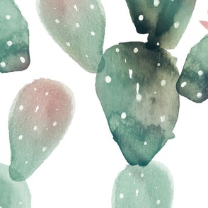 Jumbo Painted Cactus Blooms - pink/green - watercolor cacti
