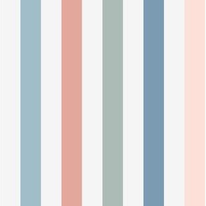 Medium multicolor stripe in red, blue, green and pink for nursery wallpaper and girls dresses