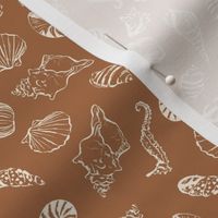 Seashells Seahorses - mini micro baby print - tan earth tones