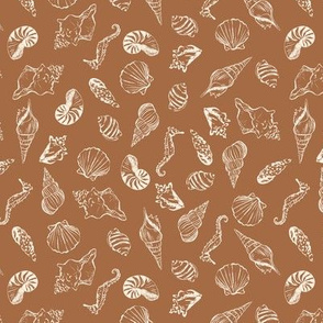 Seashells Seahorses - mini micro baby print - tan earth tones