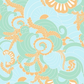 Sea treasures ocean waves mint green yellow  by Jac Slade