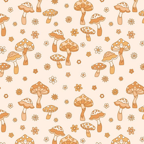 Retro Mushrooms Neutral - large scale