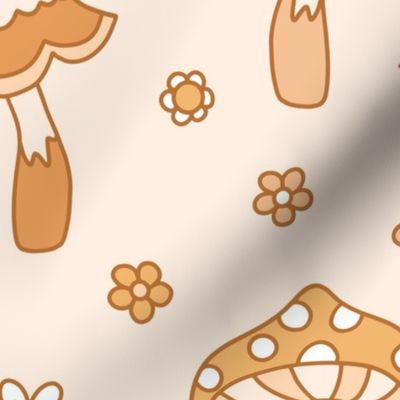 Retro Mushrooms Neutral - extra large scale