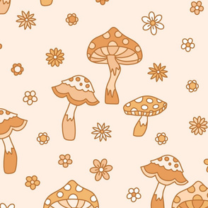 Retro Mushrooms Neutral - extra large scale