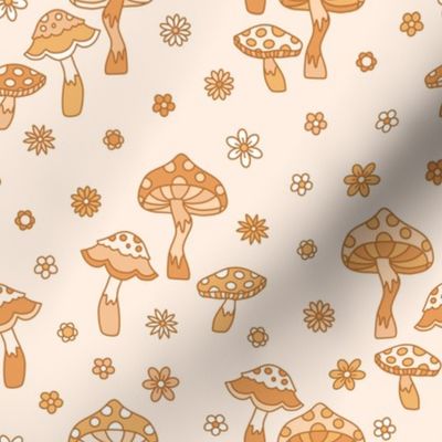 Retro Mushrooms Neutral - medium scale