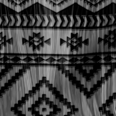 Cattle Brands - Aztec Blanket on Wood Grain - Black and White