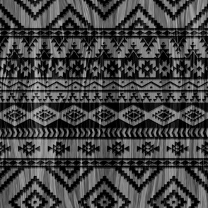 Cattle Brands - Aztec Blanket on Wood Grain - Black and White
