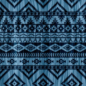 Cattle Brands - Aztec Blanket on Wood Grain - Blue