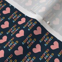(micro scale) adopted and adored - multi pink heart on navy - C21