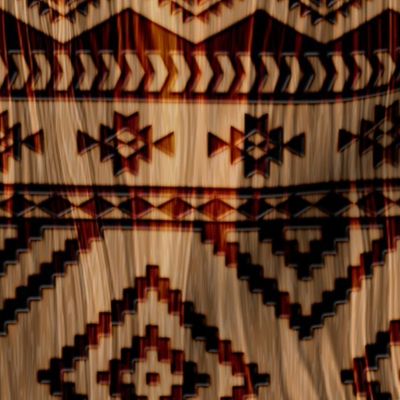 Cattle Brands - Aztec Blanket on Wood Grain - Brown