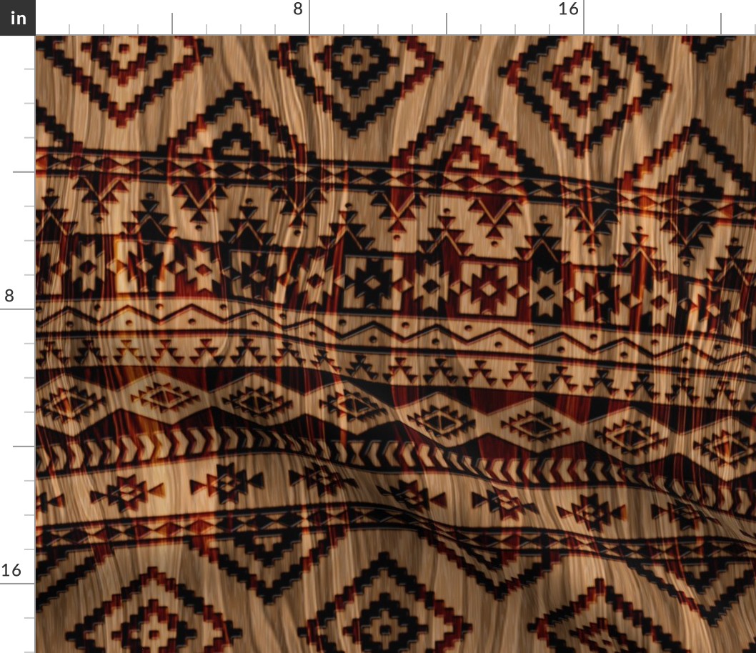 Cattle Brands - Aztec Blanket on Wood Grain - Brown