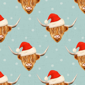 Highland Cow with Santa Hat Blue - large scale