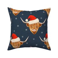 Highland Cow with Santa Hat Dark Blue - large scale