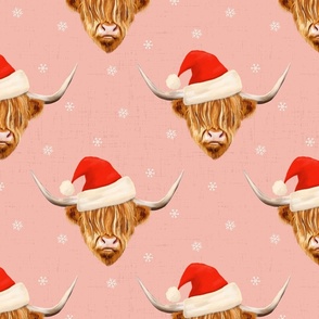 Highland Cow with Santa Hat Pink - large scale