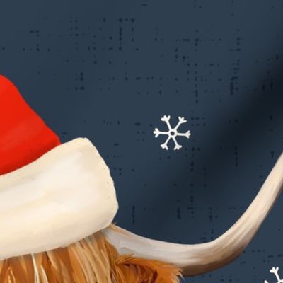 Highland Cow with Santa Hat Dark Blue - extra large scale