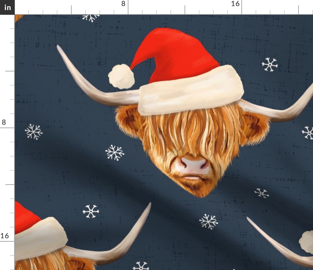 Highland Cow with Santa Hat Dark Blue - extra large scale