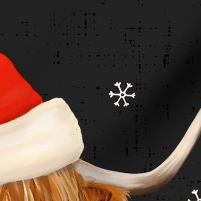 Highland Cow with Santa Hat Dark Grey - extra large scale