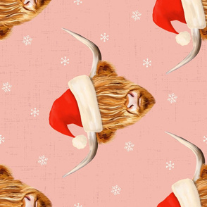 Highland Cow with Santa Hat Pink Rotated - large scale