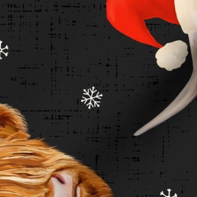 Highland Cow with Santa Hat Dark Grey Rotated - large scale