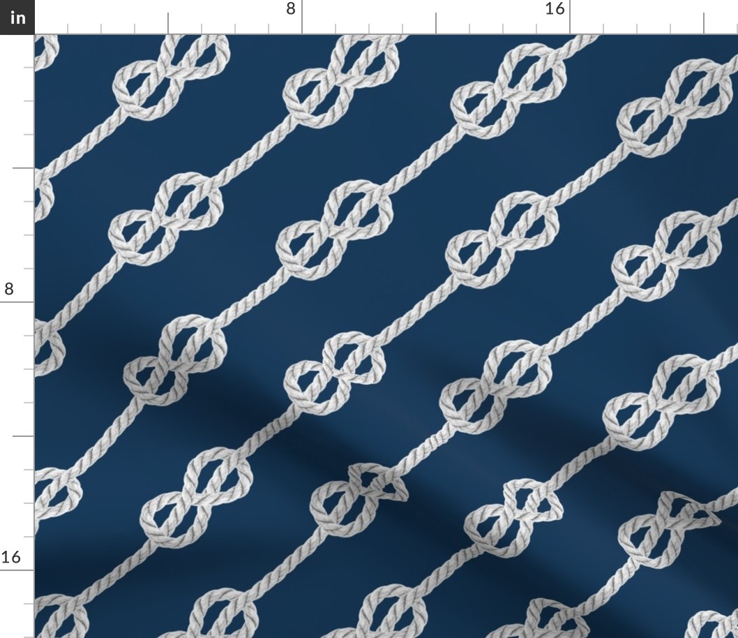 Nautical Navy blue white rope knots diagonal