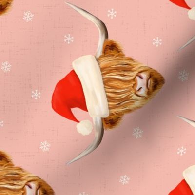 Highland Cow with Santa Hat Pink Rotated - medium scale