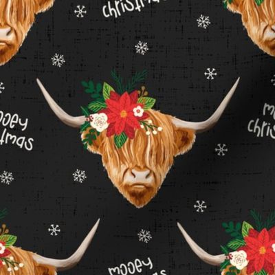 Mooey Christmas Highland Cow Flowers Dark Grey - medium scale
