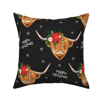 Mooey Christmas Highland Cow Flowers Dark Grey - large scale