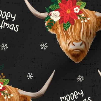 Mooey Christmas Highland Cow Flowers Dark Grey - large scale