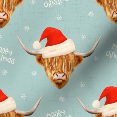 Mooey Christmas Highland Cow Santa hat Blue - medium cale