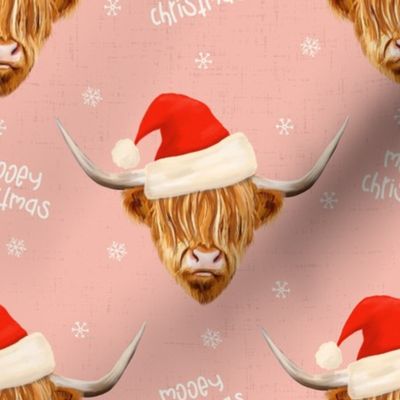 Mooey Christmas Highland Cow Santa Hat Pink - medium scale