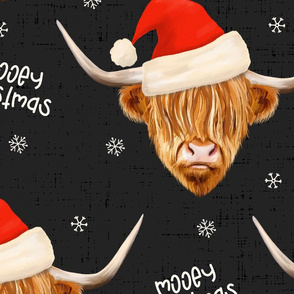 Mooey Christmas Highland Cow Santa Hat Dark Grey - extra large scale