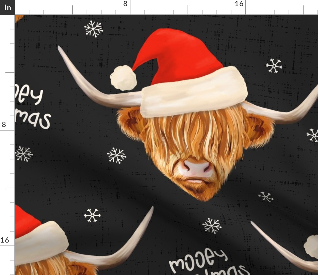 Mooey Christmas Highland Cow Santa Hat Dark Grey - extra large scale