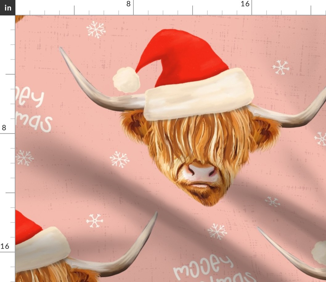 Mooey Christmas Highland Cow Santa Hat Pink - extra large scale