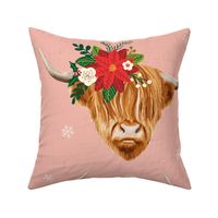 Mooey Christmas Highland Cow Flowers Pink - extra large scale