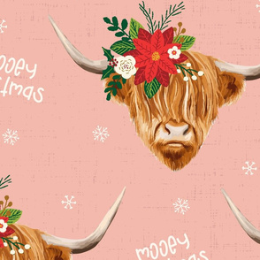 Mooey Christmas Highland Cow Flowers Pink - extra large scale