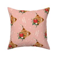 Mooey Christmas Highland Cow Flowers Pink Rotated - medium scale