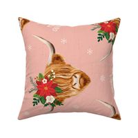 Mooey Christmas Highland Cow Flowers Pink Rotated - large scale
