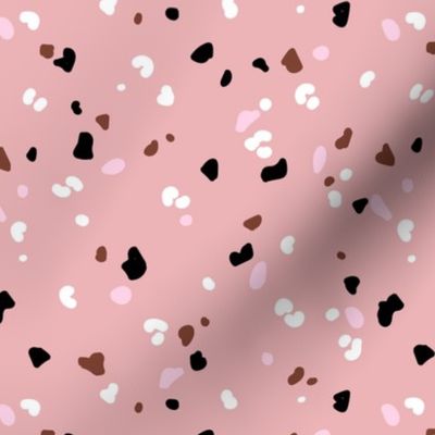 Terrazzo and leopard wild spots minimalist abstract boho design nursery marble texture in rust black and white on dust pink